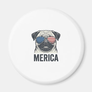 Íman Camisa de Gravura Vintage Patriótica Pug Merica De
