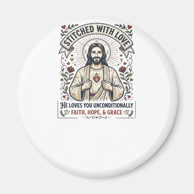 Íman Camisa de Jesus Costurando Bordado Gráfico Cristão (Frente)