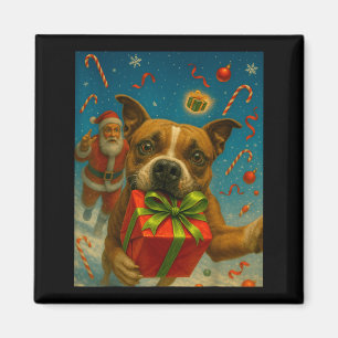 Íman Camisa de Natal de Pitbull Fofa - Papai Noel e Pit