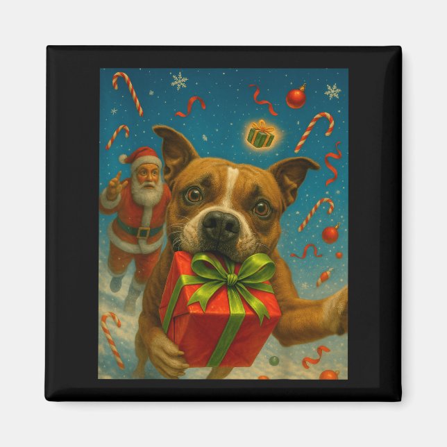 Íman Camisa de Natal de Pitbull Fofa - Papai Noel e Pit (Frente)