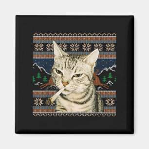 Íman Camisa de Natal Feia de Gato Engraçado Fumando Mem