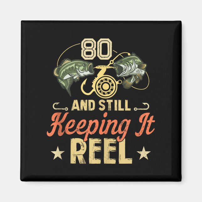 Íman Camisa De Pesca De Aniversário De 80 Engraçado Par (Frente)