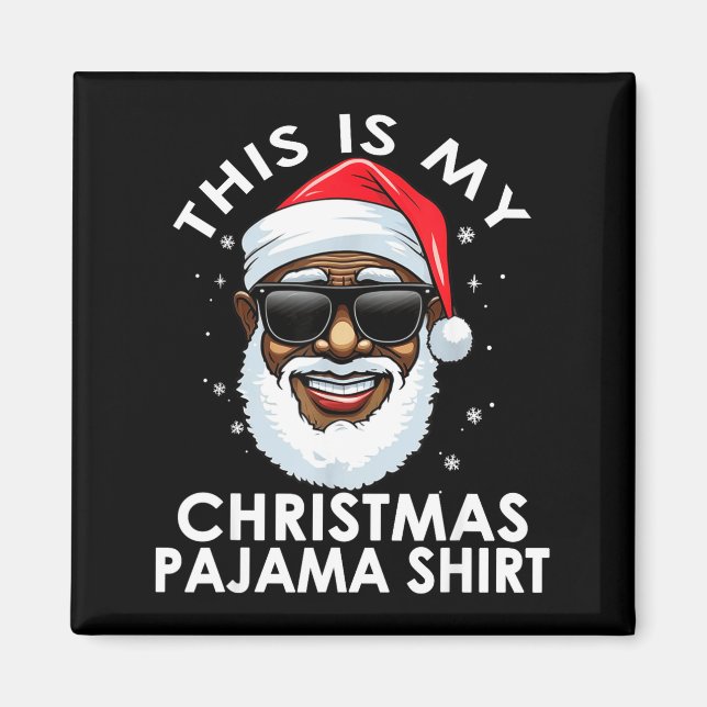 Íman Camisa de pijama de Natal do Papai Noel afro-ameri (Frente)