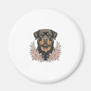 Íman Camisa de retrato floral de Rottweiler vintage Des
