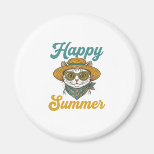 Íman Camisa de Verão Feliz Gato Vintage Gravura Design_