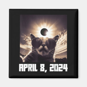 Íman Camisa Divertida Eclipse Total Solar Gatos Óculos
