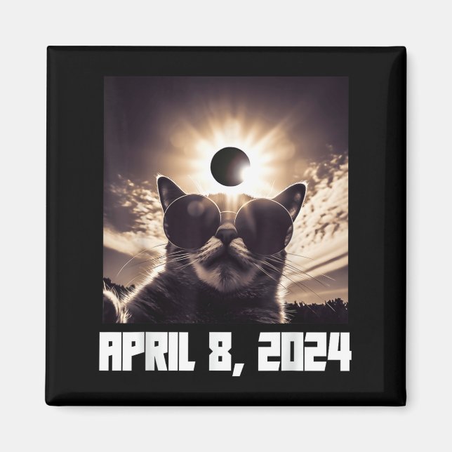 Íman Camisa Divertida Eclipse Total Solar Gatos Óculos (Frente)