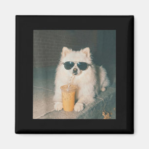 Íman Camisa engraçada de cachorro bebendo café gelado P