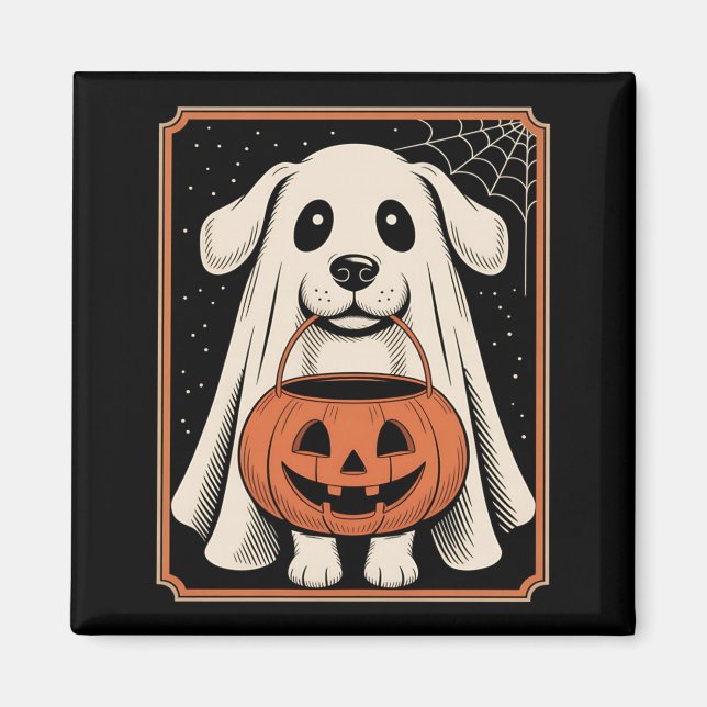 Íman Camisa engraçada de cachorro fantasma de Halloween (Frente)