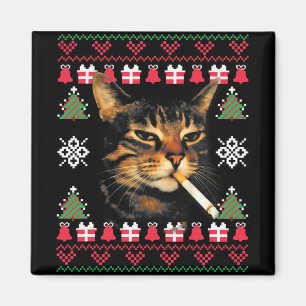 Íman Camisa feia de Natal engraçada de gato fumando par