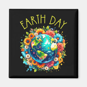 Íman Camisa Feliz Dia da Terra Terra Fofa Com Floral Te