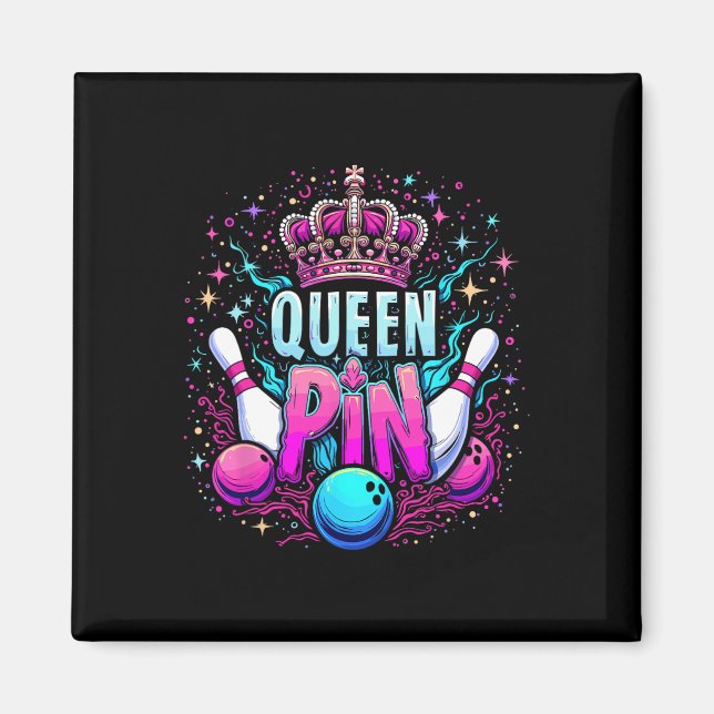 Íman Camisa Queen Pin Bowl Bowling League Para Bowling  (Frente)