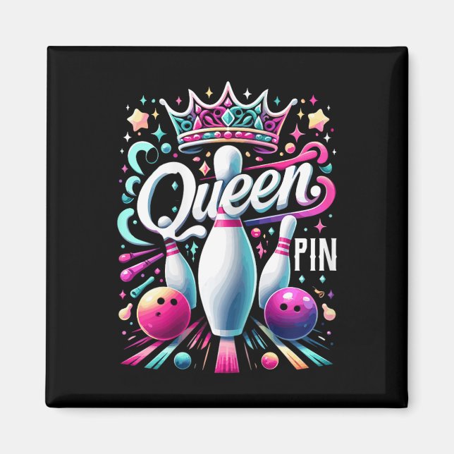 Íman Camisa Queen Pin Bowl Bowling League Para Bowling  (Frente)