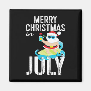 Íman Camisa Tropical de Papai Noel Surfando no Natal em