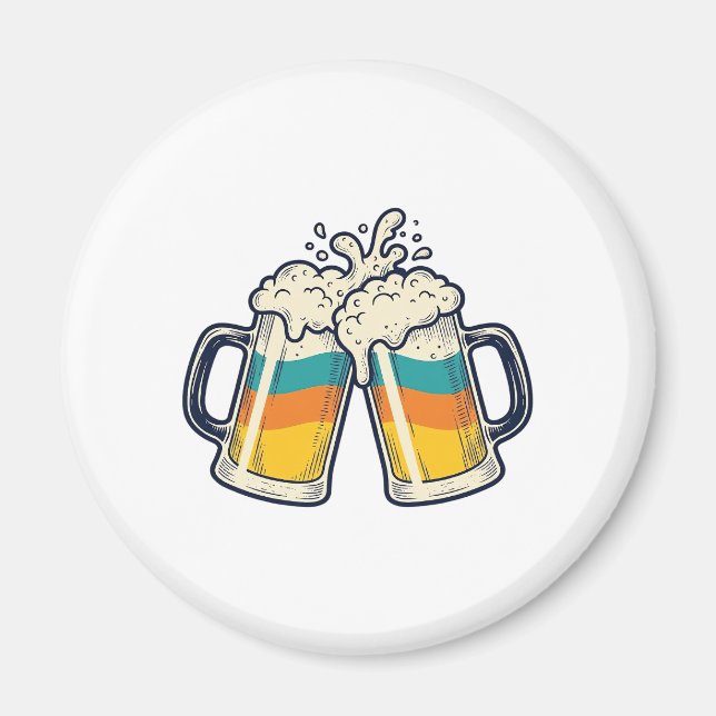 Íman Camisa Vector de Caneca de Cerveja Arco-Íris Vinta (Frente)