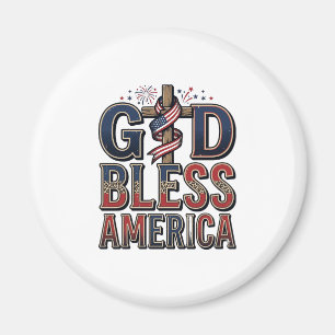 Íman Camisa Vintage Cruz Patriótica Deus Abençoa a Amér