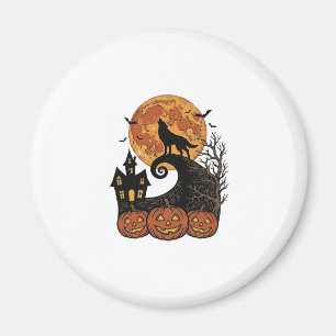 Íman Camisa Vintage de Halloween Lobo Lua Abóbora Desig