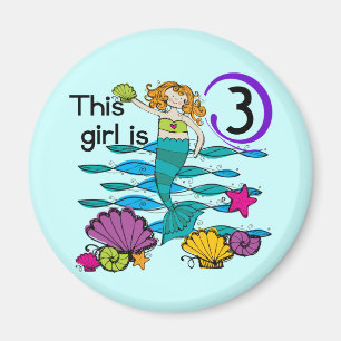 Íman Camisas de aniversário de 3 anos de sereia e prese