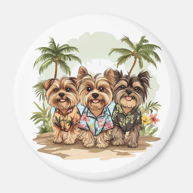 Íman Camisas havaianas de cães Yorkshire Terrier (Frente)