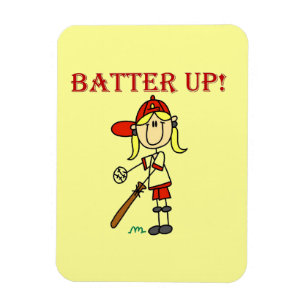 Íman Camisas Vermelhas Texto Batter Up Meninas Softbol