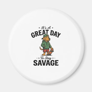 Íman Camiseta com Desenho de Gravura Vintage Savage Dog