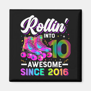 Íman Camiseta de Aniversário de 10 Anos Menina Patins d