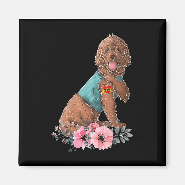 Íman Camiseta de Cachorro Labradoodle Eu Amo Mãe Tatuag (Frente)