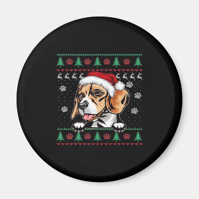Íman Camiseta de Natal Beagle Cachorro Xmas Camisa-T de (Frente)