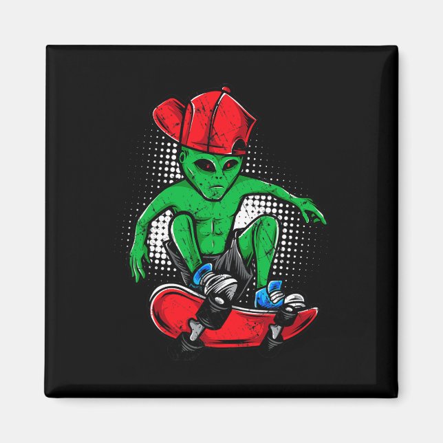 Íman Camiseta de Skate Alien Crente de Ovni Skateboardi (Frente)
