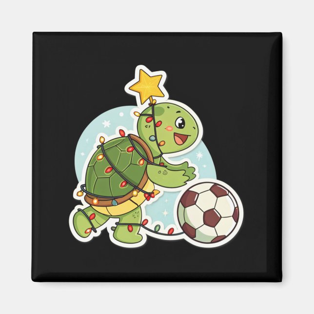 Íman Camiseta de Tartaruga de Natal Com Bola de Futebol (Frente)