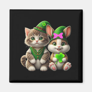 Íman Camiseta do dia de São Patrício de gato e coelho f