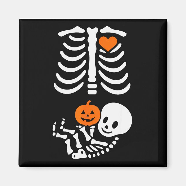 Íman Camiseta engraçada de Halloween de esqueleto grávi (Frente)