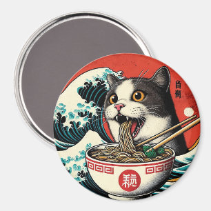 Íman Camiseta Estilo Vintage de Arte Japonês Cat Ramen