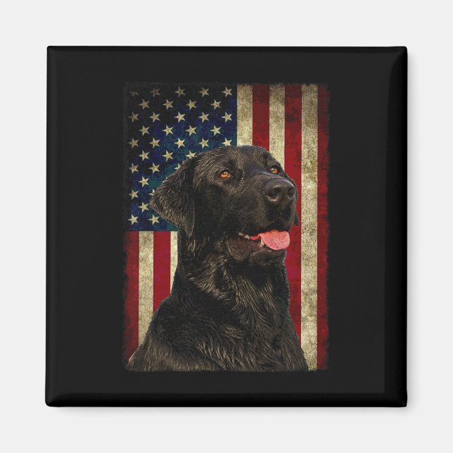 Íman Camiseta Labrador Preto Presente Bandeira EUA Doad (Frente)