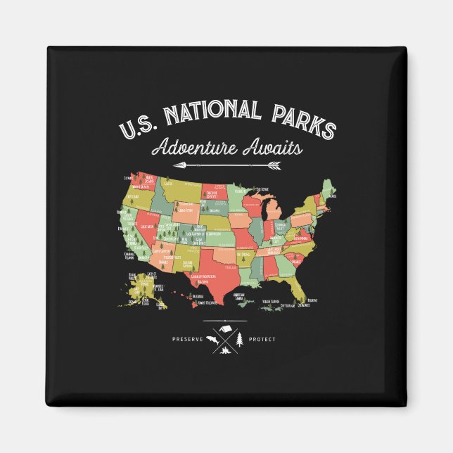 Íman Camiseta Mapas Parques Nacionais Camping Mulheres  (Frente)