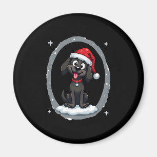 Íman Camiseta Preto Labrador Natal Chapéu de Papai Noel