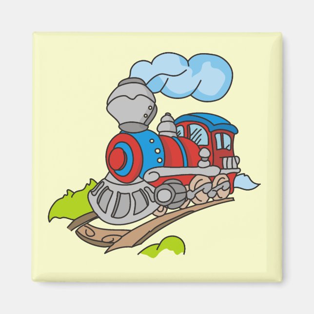 Íman Camisetas e presentes de trem vermelhos e azuis (Frente)