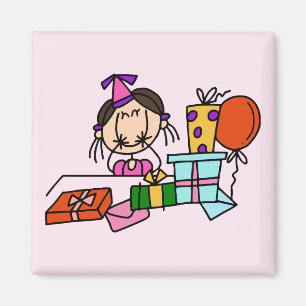 Íman Camisetas Menina de Cabelo Castanho Com Presentes