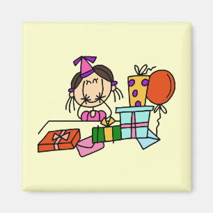 Íman Camisetas Menina de Cabelo Castanho Com Presentes 