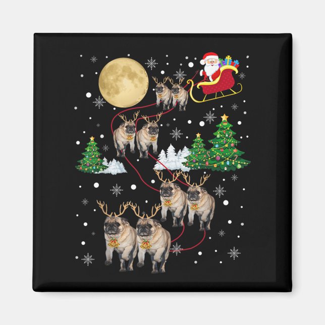 Íman Camisola de Natal da Árvore de Cães Pug Xmas Anima (Frente)