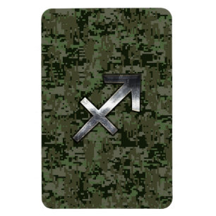 Íman Camo Digital Silver Sagittarius Zodiac Woodland
