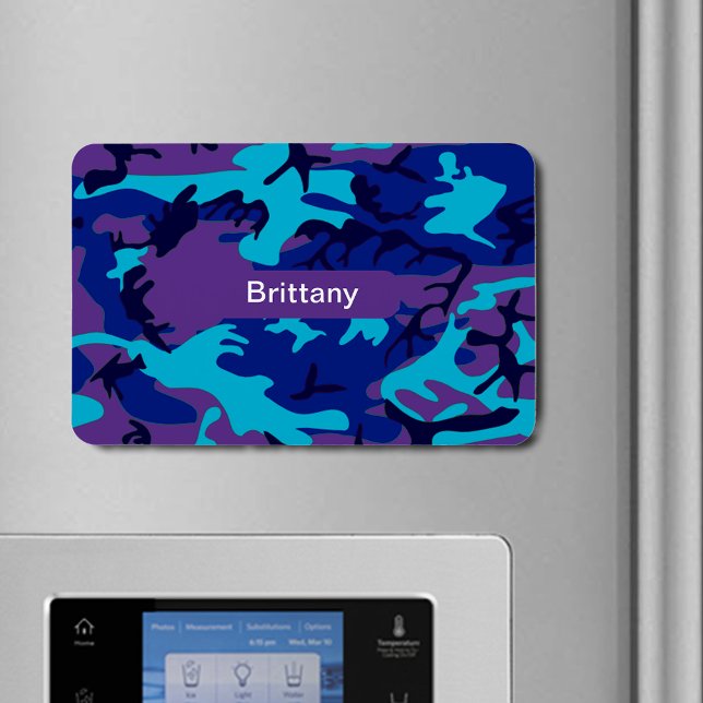 Íman Camouflage Dark Blue & Purple Patterno Add Name (Camouflage Dark Blue & Purple Pattern Add Name Magnet)
