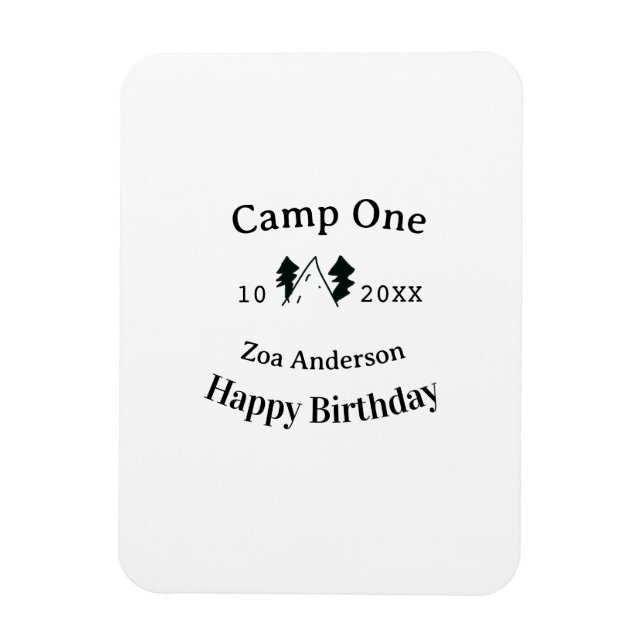 Íman Camp one happy birthday name date campingadventure (Vertical)