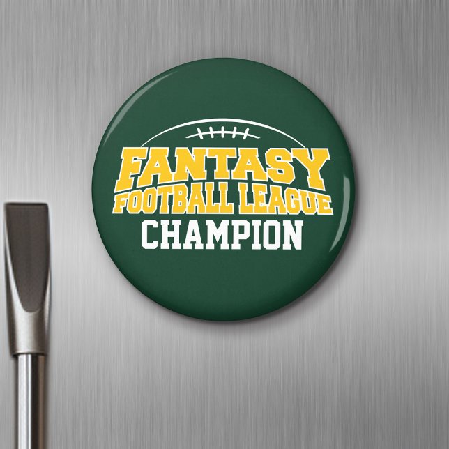 Íman Campeão de Futebol da Fantasy - Dourado Verde e Am (Personalized Fridge Magnet - Party Favor - Fantasy Football)