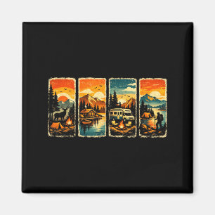 Íman Camper Vintage Vida Selvagem Montanha Gráfico Pôr
