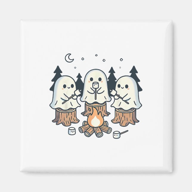 Íman Campfire Ghost Spooky Marshmallow Halloween Bonfir (Frente)