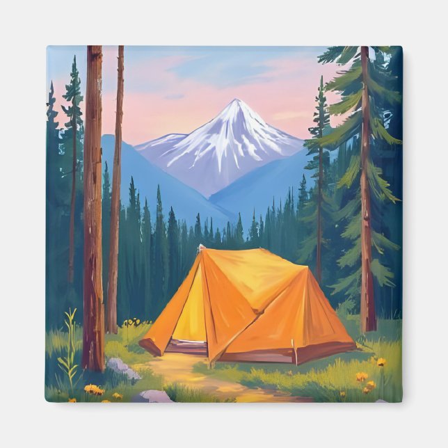 Íman Camping Mountain Watercolor Painting (Frente)