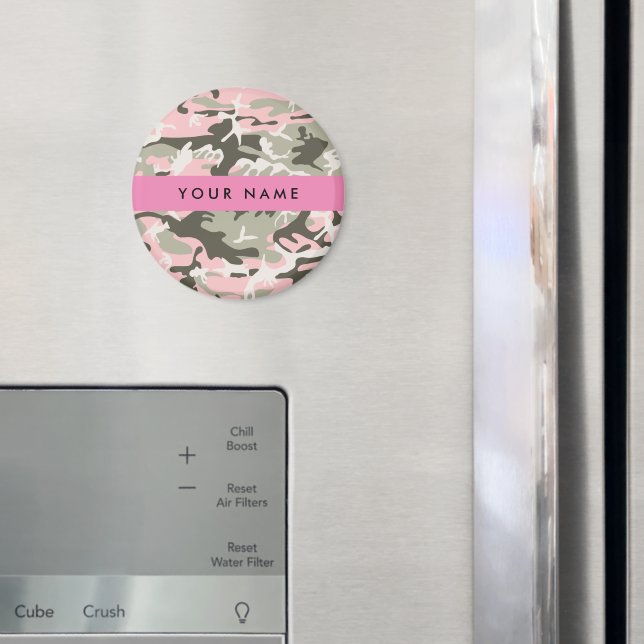 Íman Camuflagem Rosa e Verde Personalize seu nome (In Situ (Fridge))