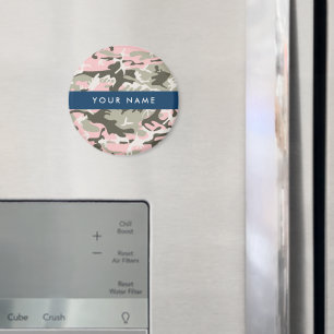 Íman Camuflagem Rosa e Verde Personalize seu nome