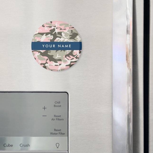 Íman Camuflagem Rosa e Verde Personalize seu nome (In Situ (Fridge))